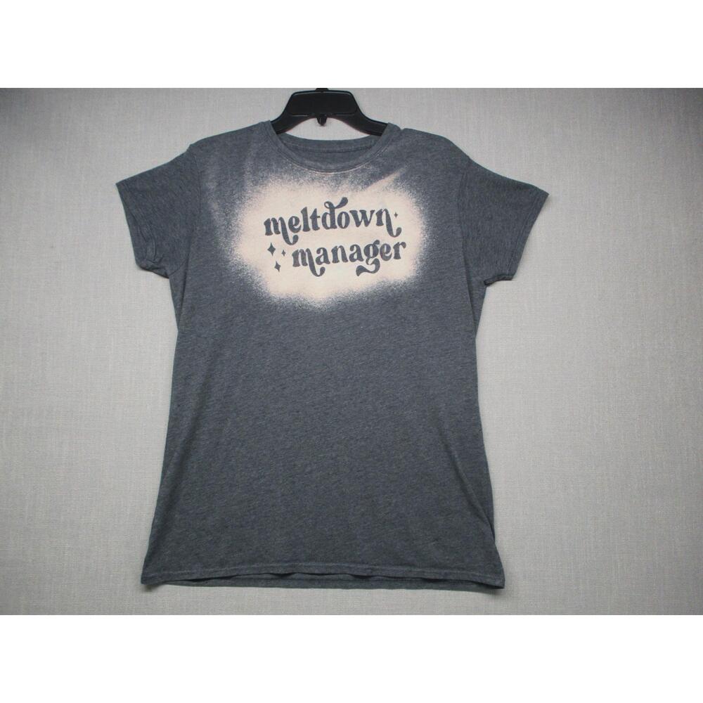 Dark Grey Bleached Graphic Humorous Unique Crew‎ Neck T-Shirt Women Size L